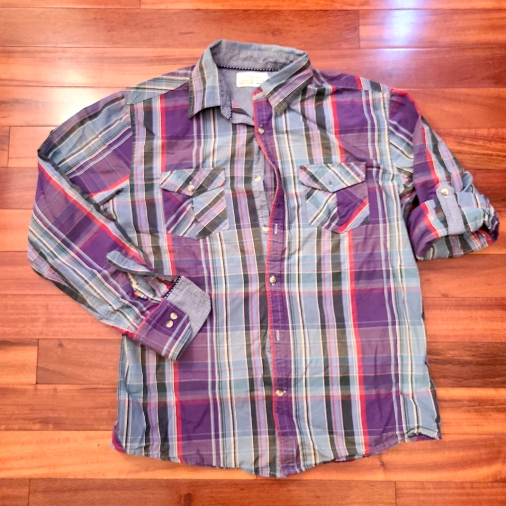 Alexander Julian Purple and Blue Plaid Casual Button Down Shirt